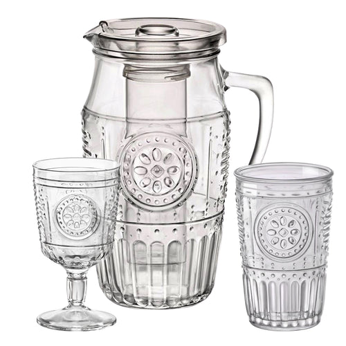 Bormioli Rocco Romantic Set Caraffa Con Calici e Bicchieri In Vetro Decorato Set 13 Pz