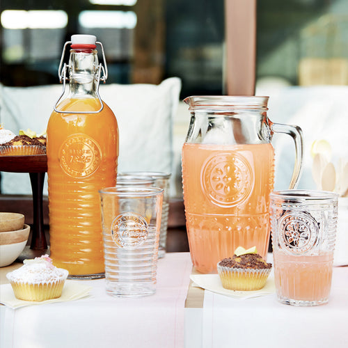 Bormioli Rocco Romantic Set Caraffa Con Calici e Bicchieri In Vetro Decorato Set 13 Pz