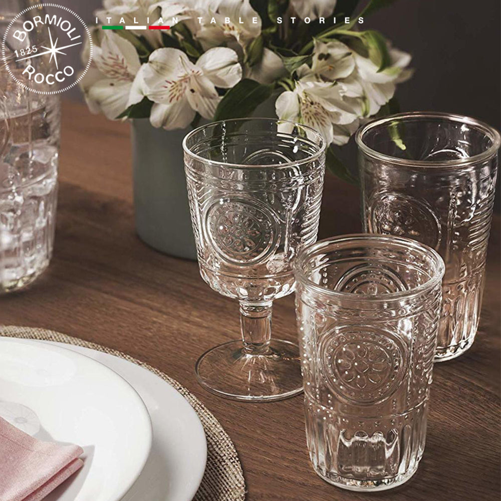 Bormioli Rocco Romantic Set Caraffa Con Calici e Bicchieri In Vetro Decorato Set 13 Pz