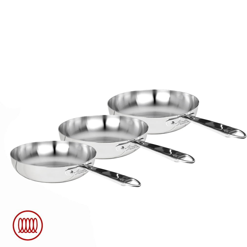 Alu-Inox 3-Ply Set Padelle Alte Svasate Con Manico Tubolare In AluInox Cromato Set 3 Pz