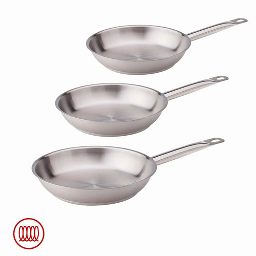 Agnelli Acciaio Inox Set Padelle Basse Induzione Con Manico Tubolare Set 3 Pz