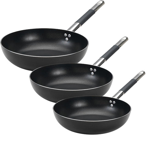 Alblack 3 mm Tris Padelle Alte Svasate Antiaderenti In Alluminio Con Manico Cool Inox - Set 3 Pz