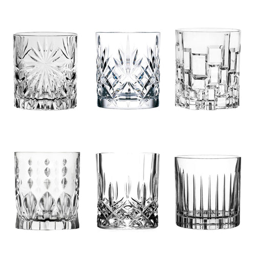 RCR Cristalleria Italiana Mosaic Bicchieri Acqua Intagliati Assortiti In Vetro - Set 6 Pz