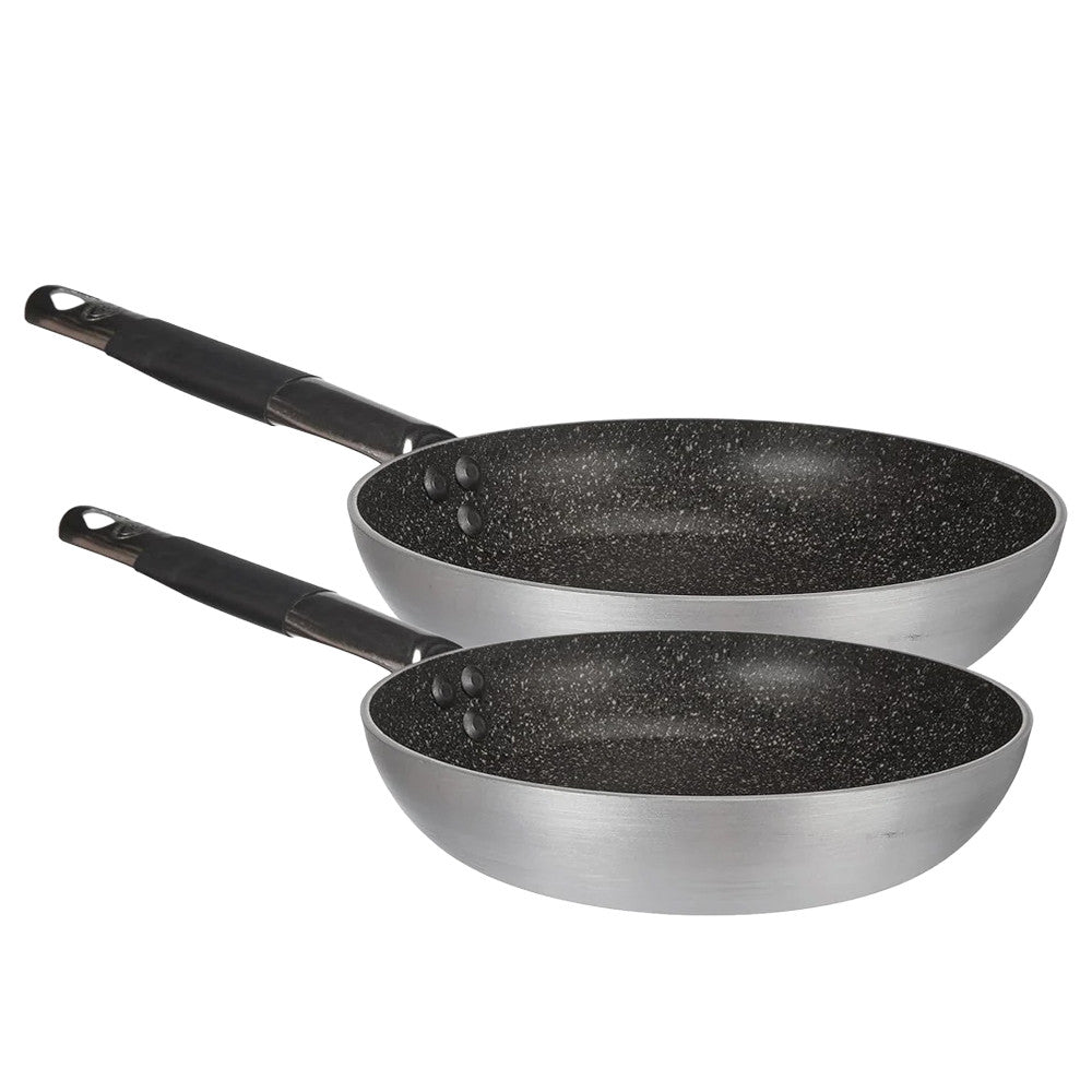 20-24 cm - Agnelli Effetto Pietra Set Padelle Basse Svasate Antiaderenti Infinity In Alluminio Con Manici Cool - Set 2 Pz
