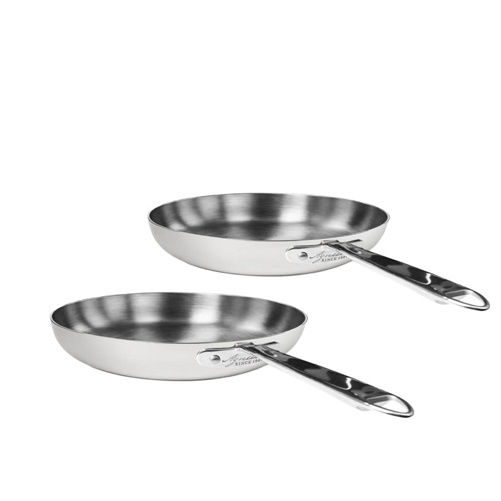 24-28 cm - Agnelli Alu-Inox 5-Ply Set Padelle Basse Induzione In Alu-Inox Con Manici 1907 Inox - Set 2 Pz