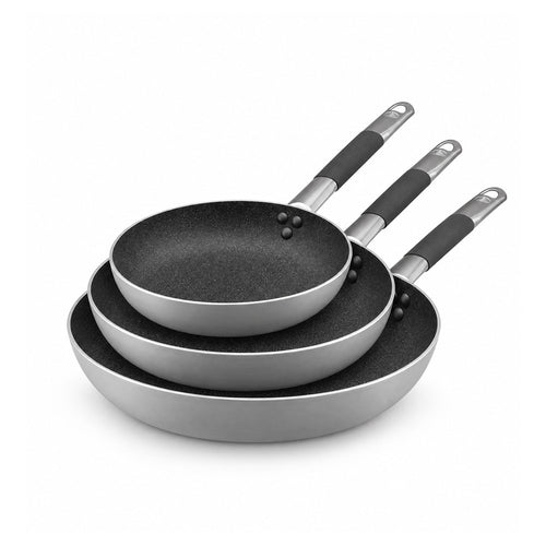 28-24-20 cm - Agnelli SharkSkin Set de 3 sartenes bajas Cónicas Antiadherentes En Aluminio con Mango Cool Inox - Set 3 piezas