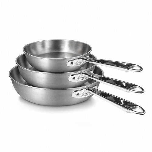 28-24-20 cm - Agnelli Alu-Inox 3-Ply Set mit 3 hohen Pfannen Induktion Aus Aluminium Acciaio Inox mit Rohrgriff - Set 3 Stück