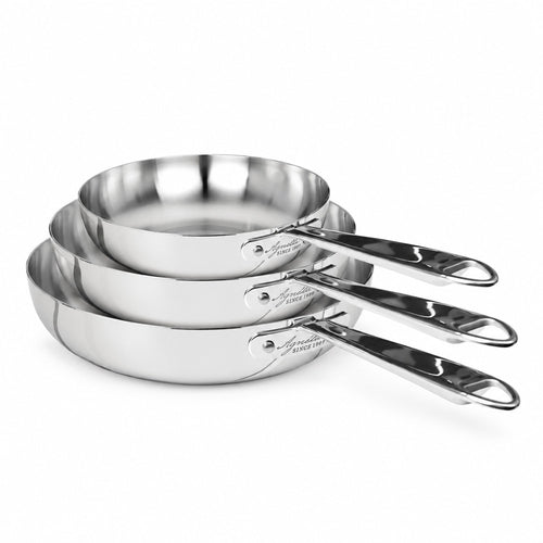 24-28-32 cm - Agnelli Alu-Inox 3-Ply Set de 3 poêles hautes Évasées En Aluminium Acciaio Inox avec Manche Tubulaire - Set 3 pièces