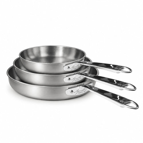 28-24-20 cm - Agnelli Alu-Inox 3-Ply Set mit 3 flachen Pfannen Induktion Aus Aluminium Acciaio Inox mit Rohrgriff - Set 3 Stück