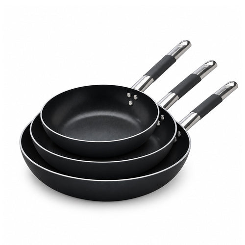 32-28-24 cm - Agnelli AlBlack Set de 3 poêles hautes évasées antiadhésives induction en aluminium avec manche Cool Inox - Set 3 pièces