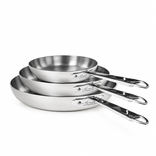 28-24-20 cm - Agnelli Alu-Inox 5-Ply Set de 3 poêles basses En Aluminium Acciaio Inox avec Manche 1907 - Set 3 pièces