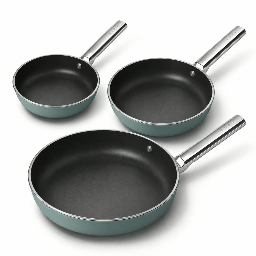 20-24-28 cm - Cookware Tris Padelle Basse Rivestimento Ceramico In Alluminio - Set 3 Pz