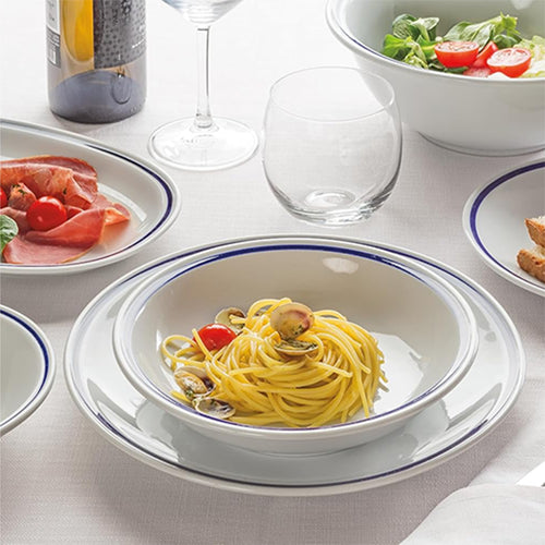 25 cm - Tognana AZ Piatto Piano In Porcellana Bianca con filo blu Set 12 Pz