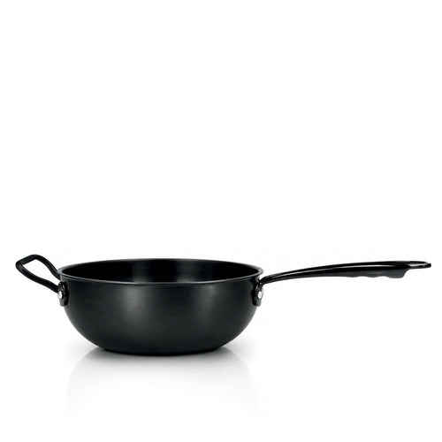 28 cm - Agnelli Ferro Wok In Ferro Nitrurato Con Manico e Maniglia