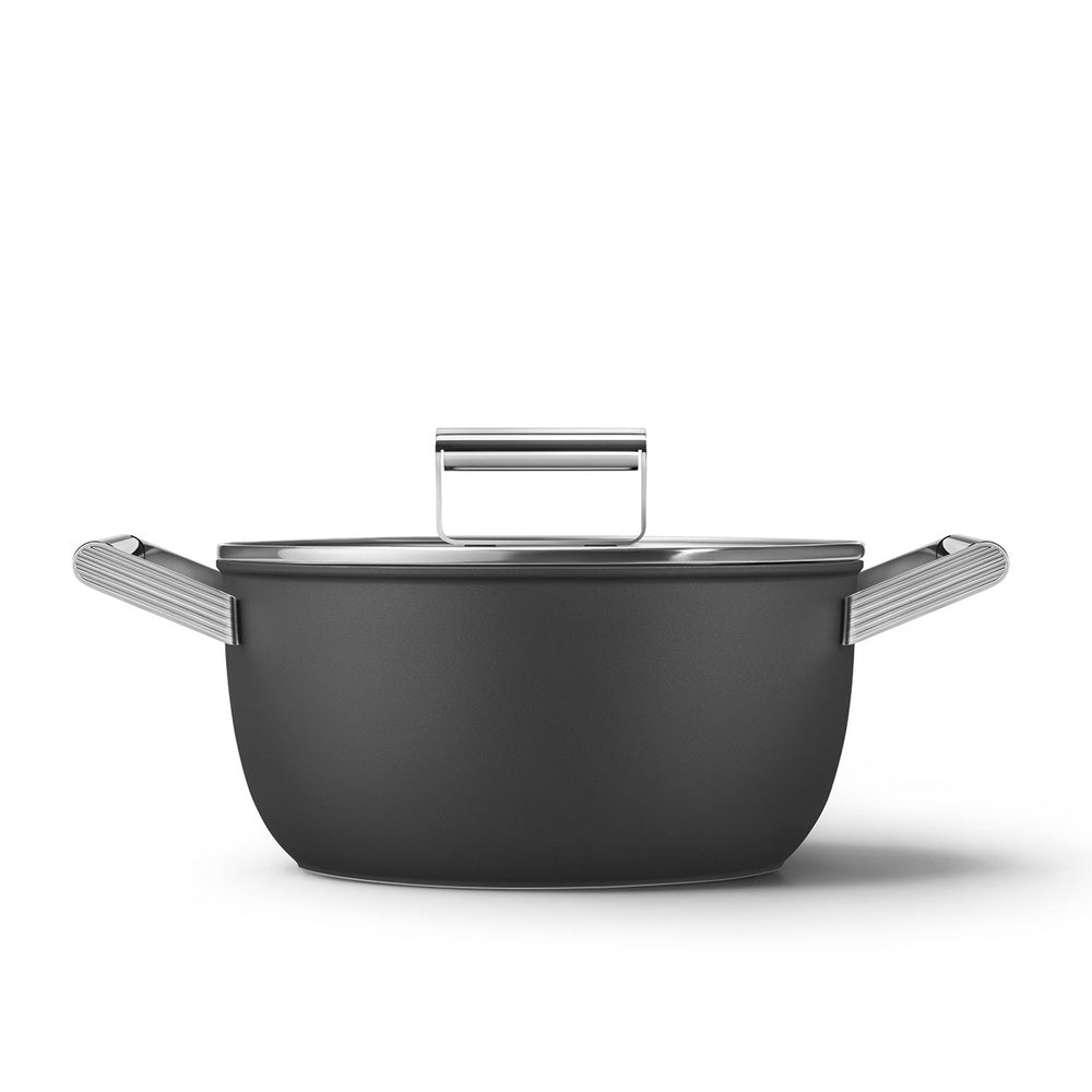 24 cm - Smeg Cookware Casseruola Alta Antiaderente Ceramico In Alluminio Con Coperchio