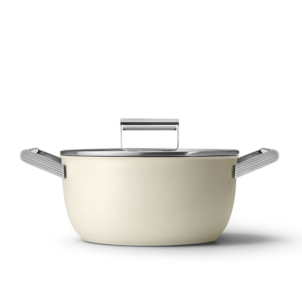 24 cm - Smeg Cookware Casseruola Alta Antiaderente Ceramico In Alluminio Con Coperchio