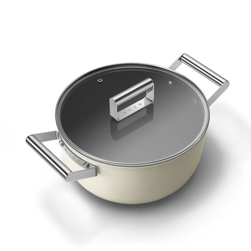 24 cm - Smeg Cookware Casseruola Alta Antiaderente Ceramico In Alluminio Con Coperchio