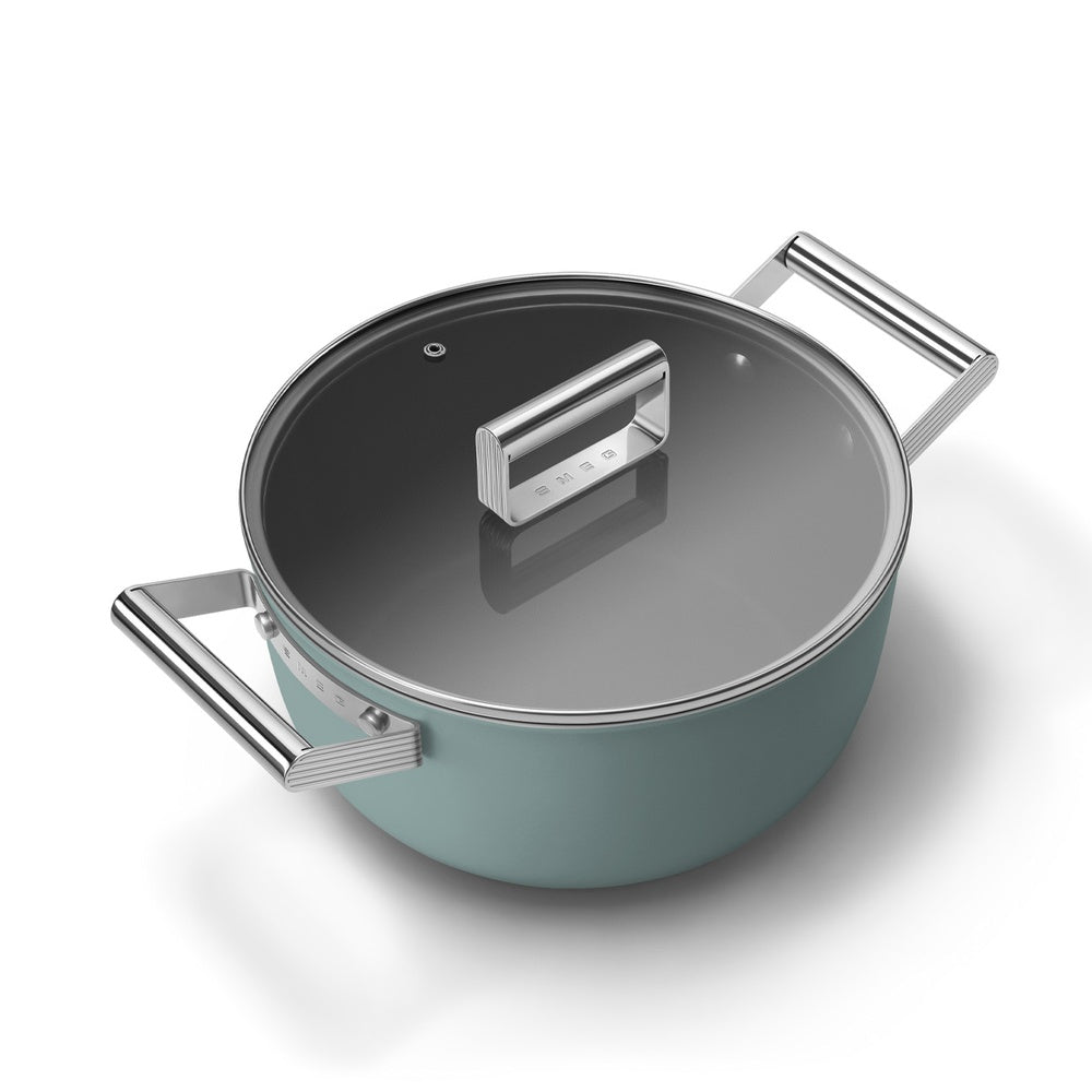 24 cm - Smeg Cookware Casseruola Alta Antiaderente Ceramico In Alluminio Con Coperchio