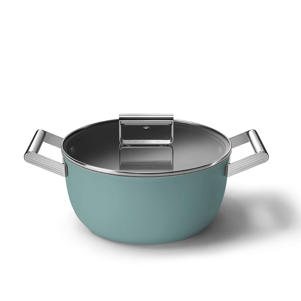 24 cm - Smeg Cookware Casseruola Alta Antiaderente Ceramico In Alluminio Con Coperchio