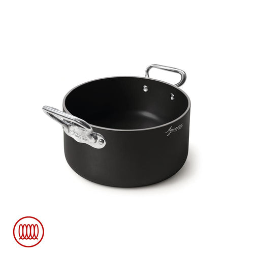 Agnelli AlBlack 1907 Casseruola Alta Induzione In Alluminio Antiaderente 5mm Con 2 Maniglie Inox