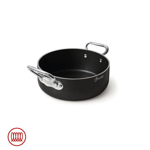 Agnelli AlBlack 1907 Casseruola Bassa Induzione In Alluminio Antiaderente 5mm Con 2 Maniglie Inox
