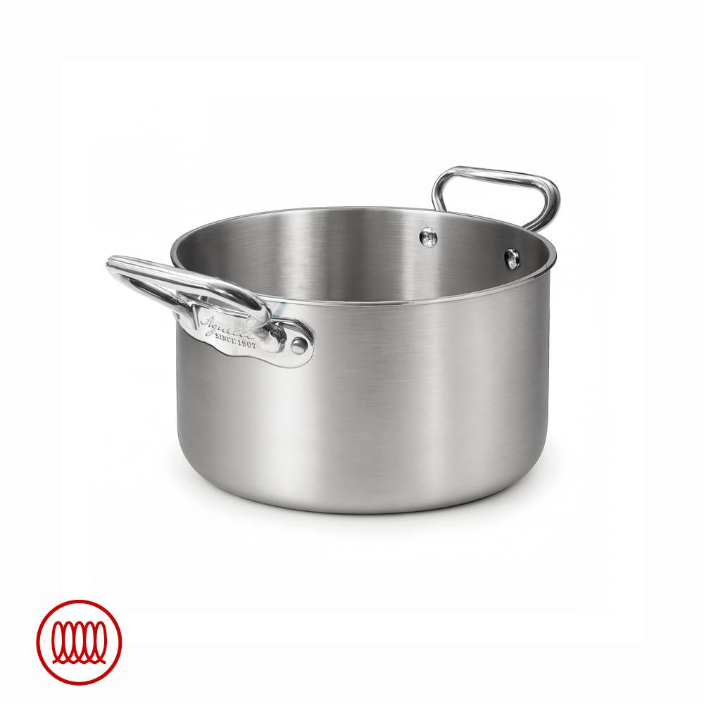Agnelli Alu-Inox 3-ply Casseruola Alta Induzione Con Due Maniglie In AluInox Satinato