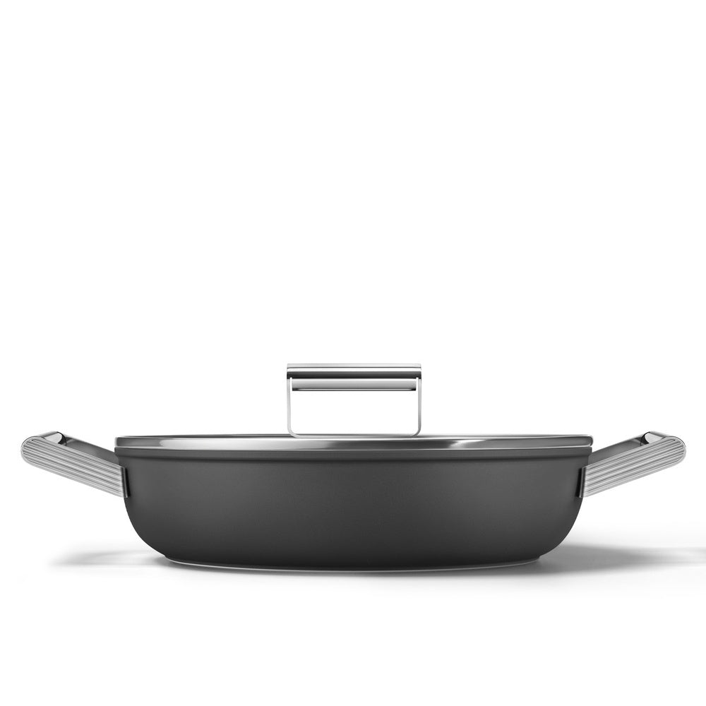 28 cm - Smeg Cookware Tegame Basso Antiaderente Ceramico In Alluminio Con Coperchio