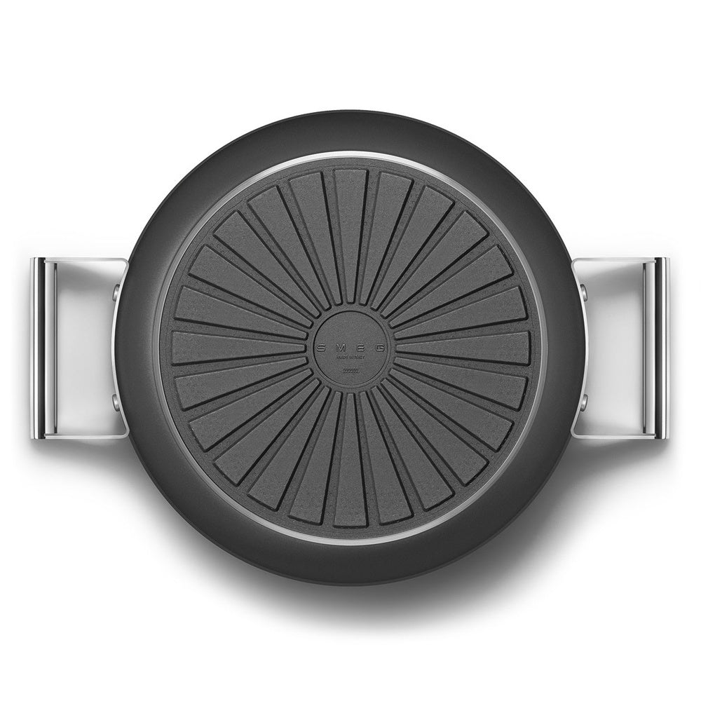 28 cm - Smeg Cookware Tegame Basso Antiaderente Ceramico In Alluminio Con Coperchio