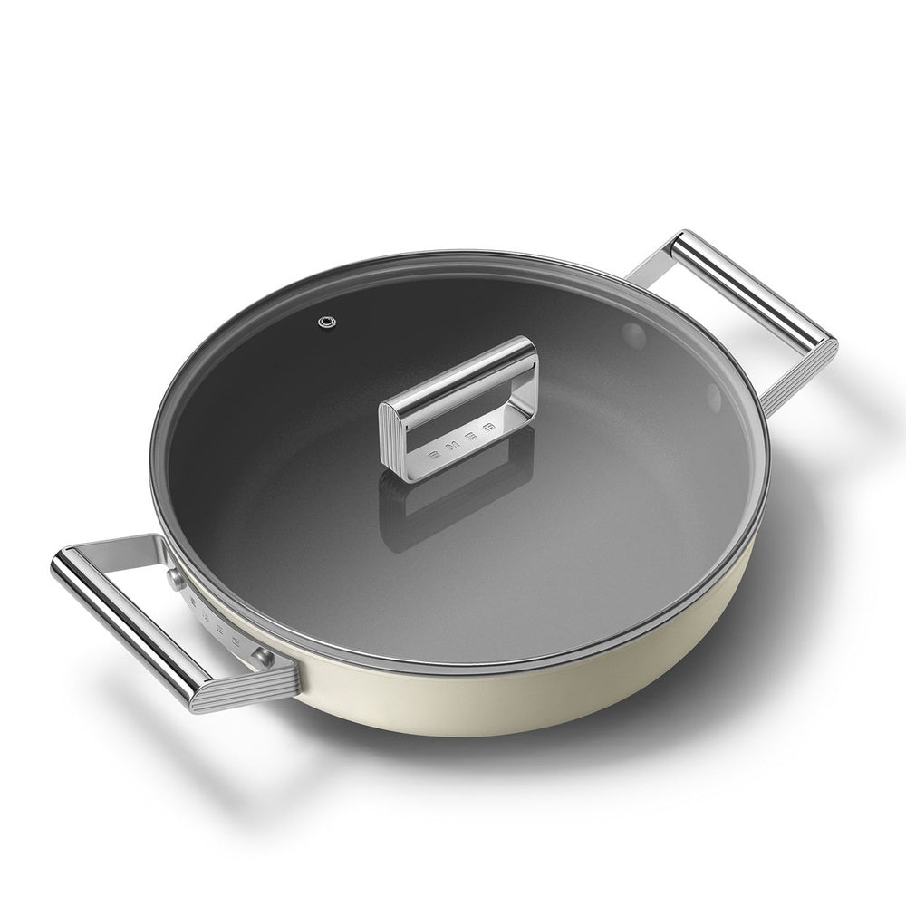 28 cm - Smeg Cookware Tegame Basso Antiaderente Ceramico In Alluminio Con Coperchio