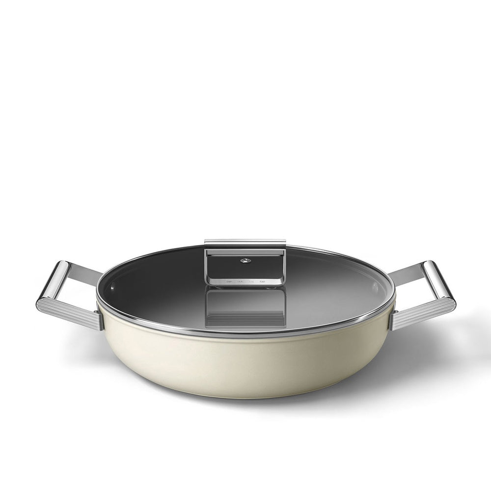 28 cm - Smeg Cookware Tegame Basso Antiaderente Ceramico In Alluminio Con Coperchio