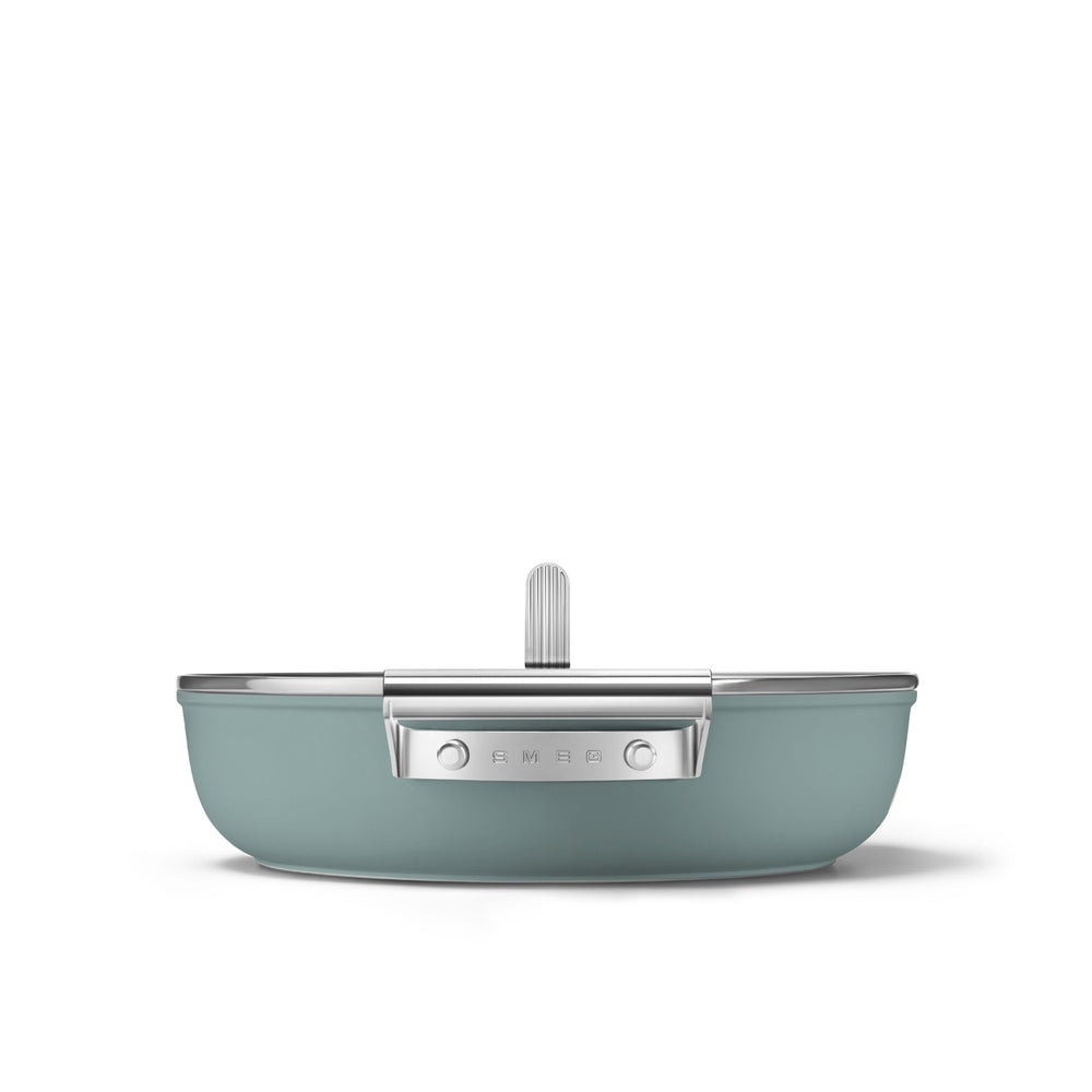 28 cm - Smeg Cookware Tegame Basso Antiaderente Ceramico In Alluminio Con Coperchio