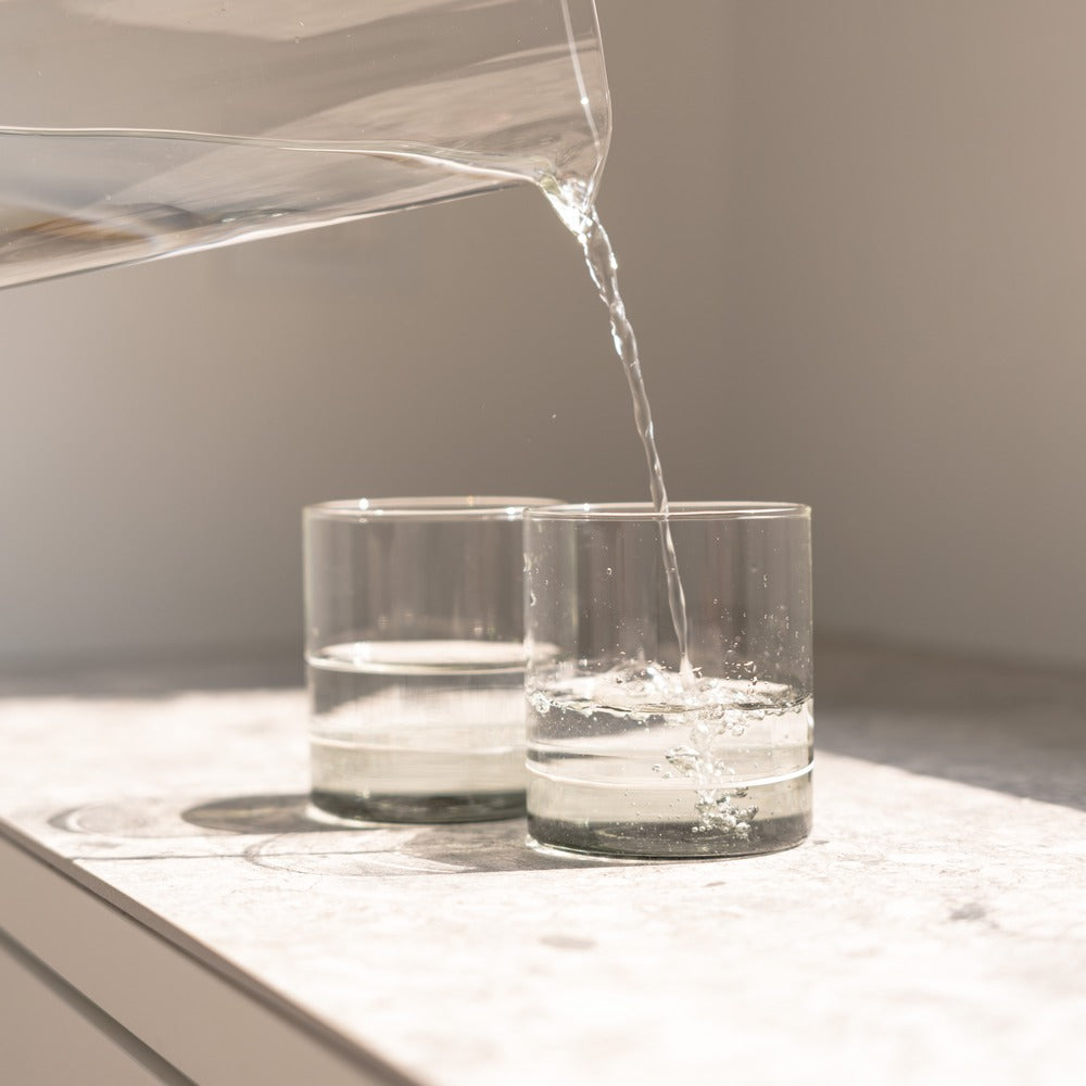 44 cl - Zafferano Filo Bianco Bicchiere Acqua Tumbler In Vetro Borosilicato Set 4 Pz