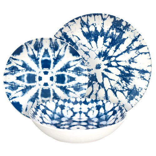 Porzellan-Tafelservice + Besteckset aus Edelstahl (Glanzfinish) + Glas-Set mit Dekor