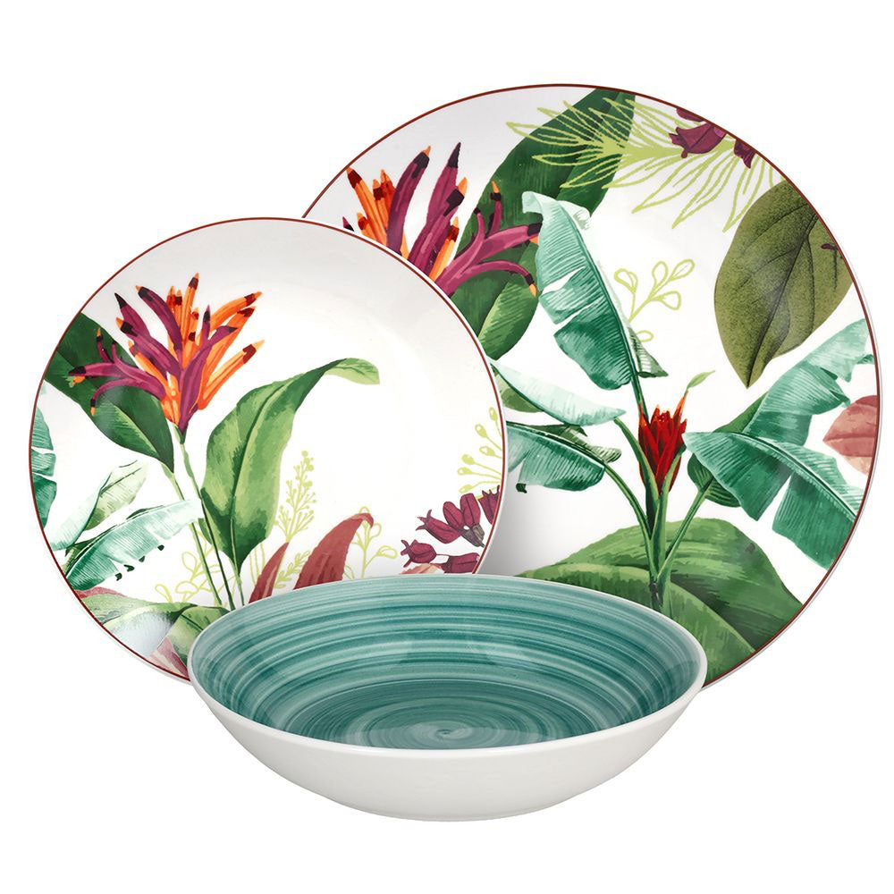 Madison Tropicalia Decorated Porcelain Dinnerware Set 18 Pcs