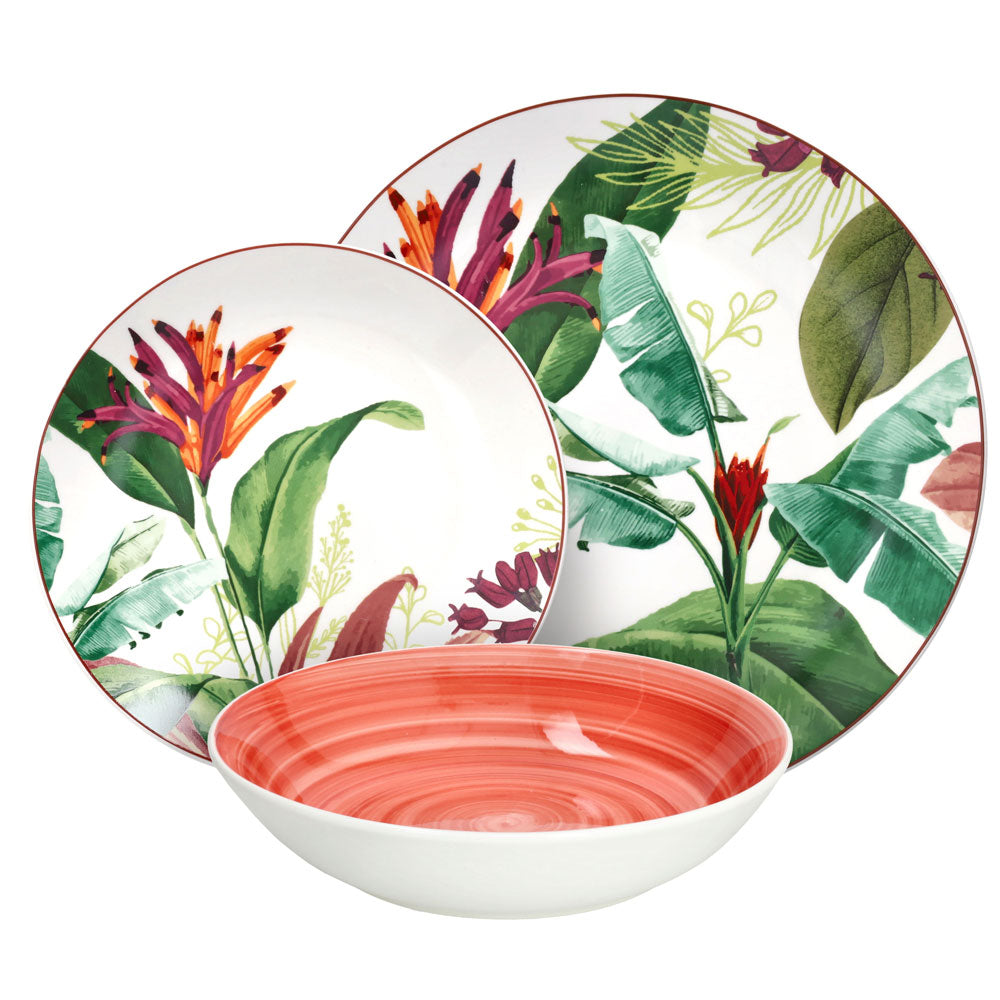 Madison Tropicalia Decorated Porcelain Dinnerware Set 18 Pcs