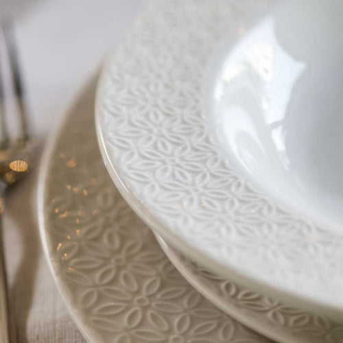 22 cm - Tognana Margaret Piatto Fondo Con Bordo in Rielievo In Porcellana Set 6 Pz