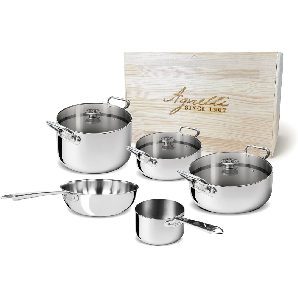 Agnelli Alu-Inox 3-Ply Batteria Pentole Induzione In Alu-Inox Set 8 Pz