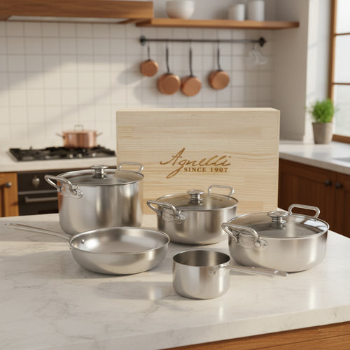 Agnelli Alu-Inox 3-Ply Batteria Pentole Induzione In Alu-Inox Set 8 Pz