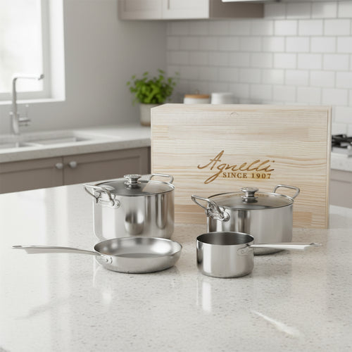 Agnelli Alu-Inox 5-Ply Batteria Pentole Induzione In Alu-Inox Set 6 Pz