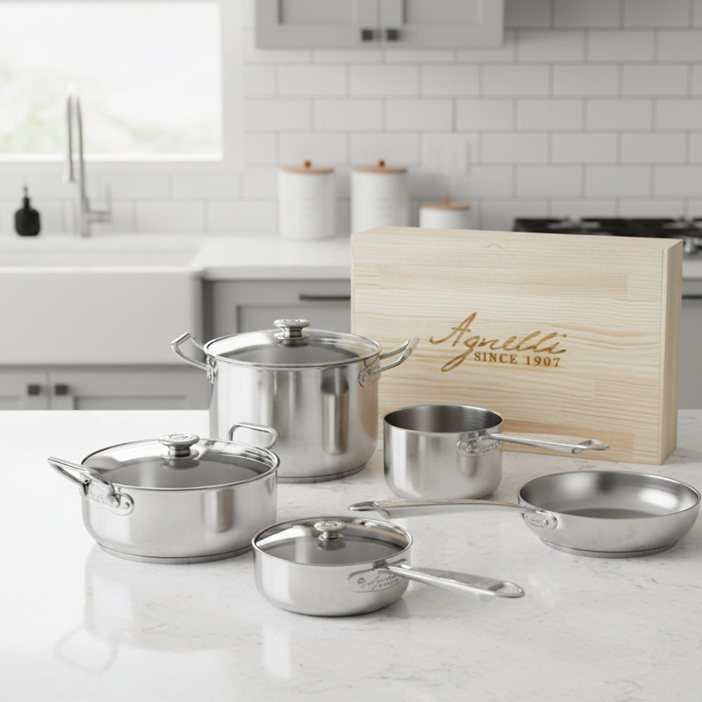 Agnelli Alu-Inox 5-Ply Batteria Pentole Induzione In Alu-Inox Set 8 Pz