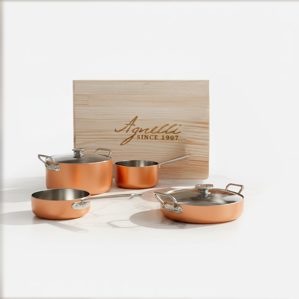 Agnelli Copper4 Batteria Pentole Induzione In Rame Set 6 Pz