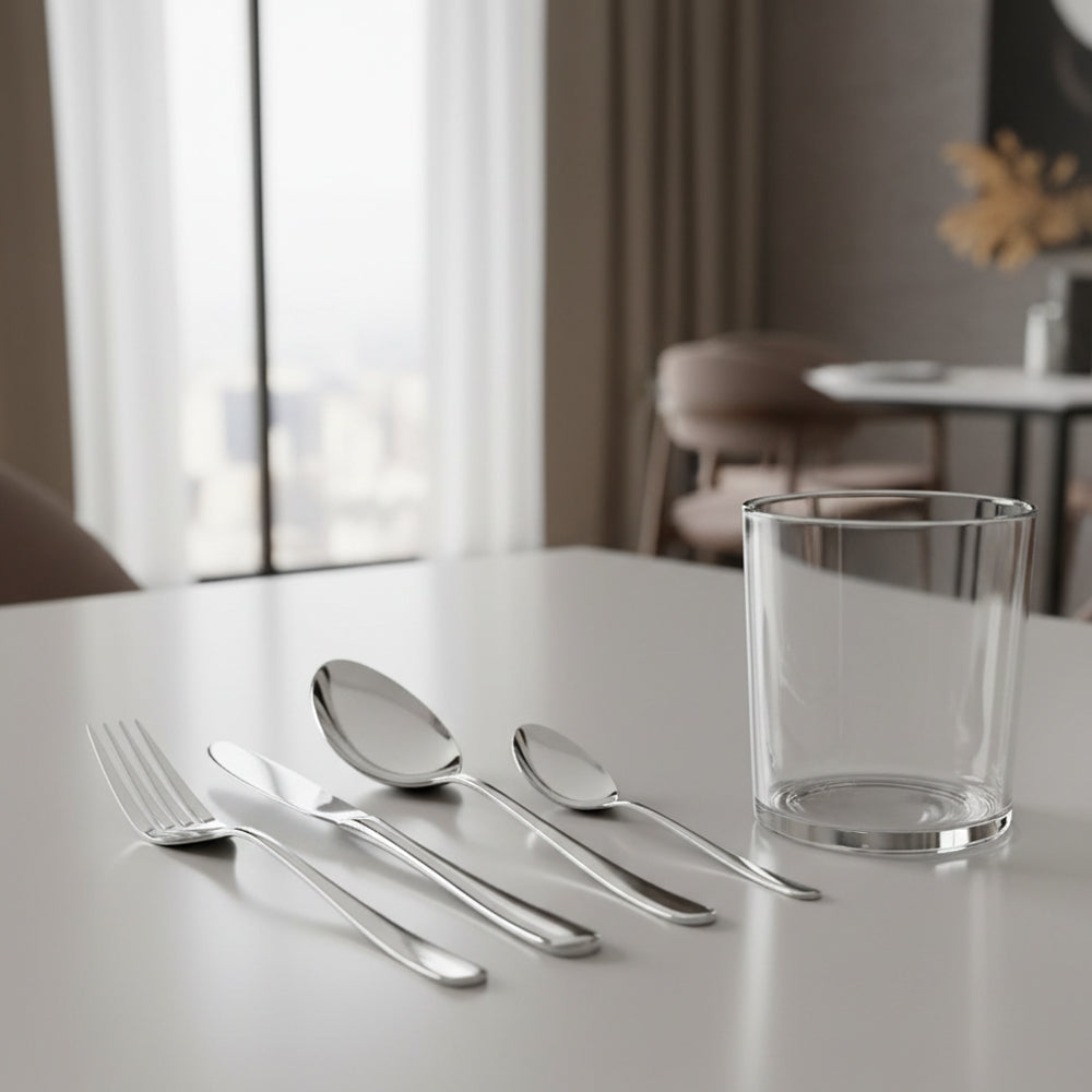 24-Piece Stainless Steel Cutlery Set + 6-Piece Water Glass Set