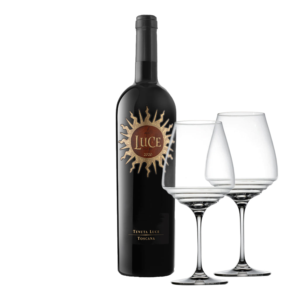 LUCE 2020 Toscana IGT + 2 Verres à Vin Rouge Saffron New Experiences 80 cl