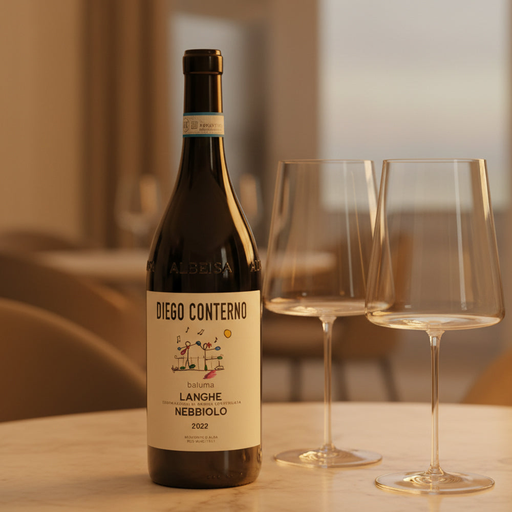 Baluma Langhe DOC 2022 Conterno Diego + 6 Gläser Rotwein Zante Ray 60 cl