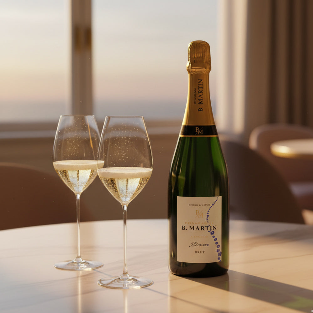 Champagne AOC Brut Riserva B. Martin + 2 Gläser Degustation Superleicht 46 cl