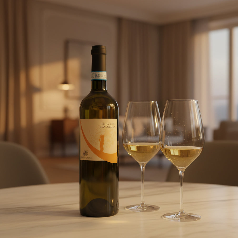 Biancolella Ischia DOC 2023 Cenatiempo + 6 Weingläser Weißwein Atelier 44 cl