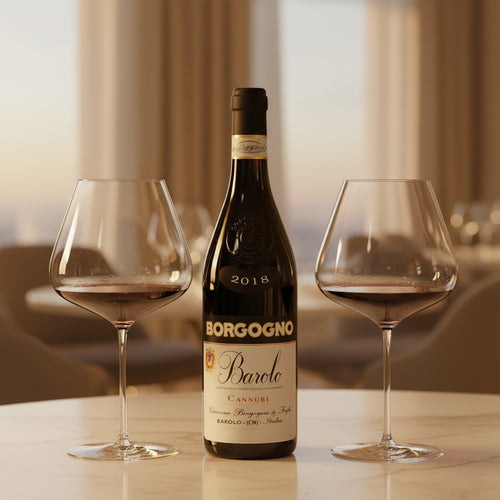 Cannubi Barolo DOCG 2018 Borgogno + 2 Burgundy Glasses Denk’Art 96 cl