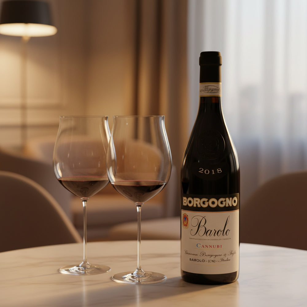 Cannubi Barolo DOCG 2018 Borgogno + Glazen Proeverij Burgundy Superleggero 1 L