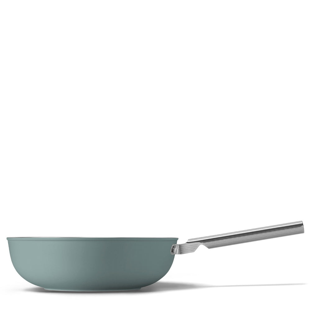 30 cm - Smeg Cookware Wok Antiaderente Ceramico In Alluminio Con Coperchio
