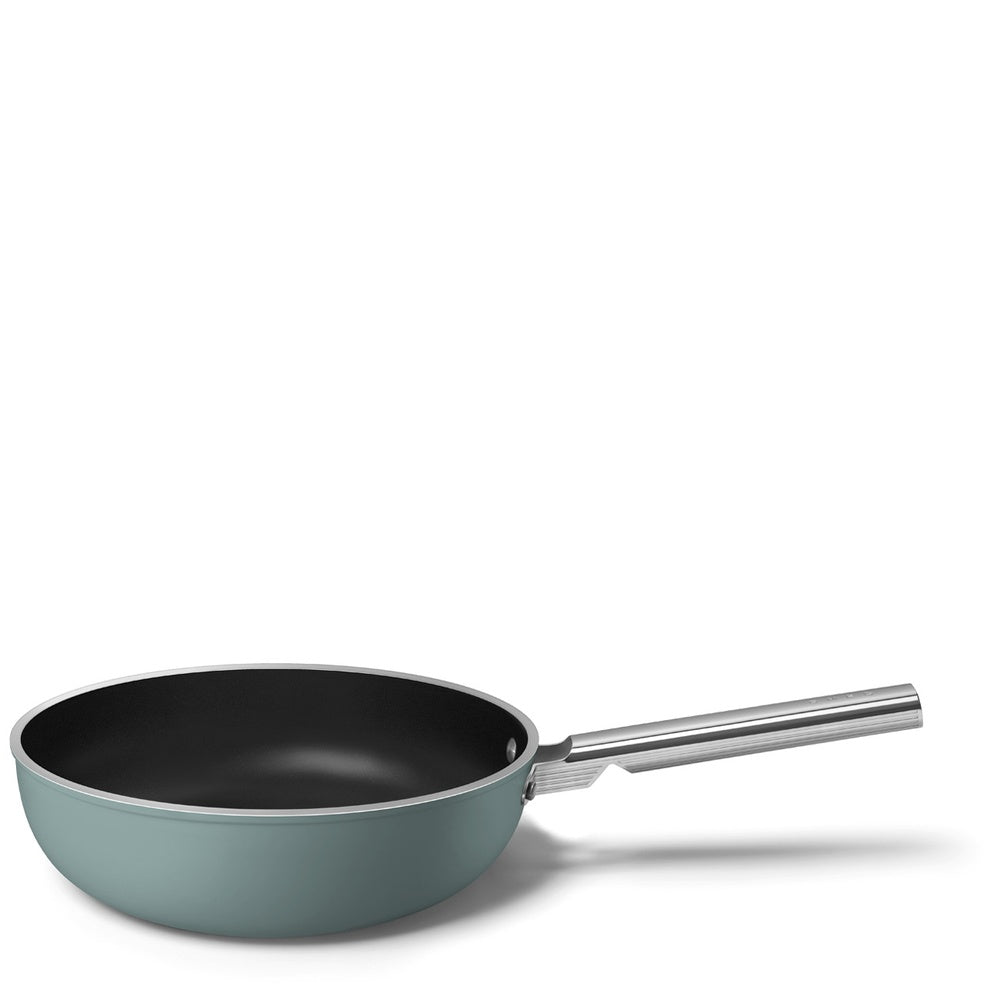 30 cm - Smeg Cookware Wok Antiaderente Ceramico In Alluminio Con Coperchio